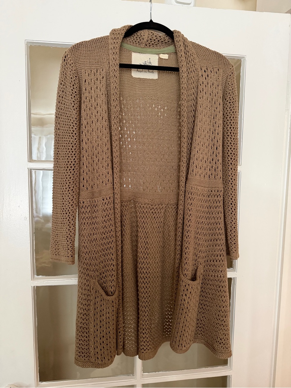 Anthropologie Taupe Open-Weave Long Cardigan
